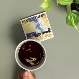Yellowstone National Park, Wyoming, Old Faithful Geyser, WPA Style (Absorbent Ceramic Coaster, Single, Cork Back, Kitchen Table Decor)