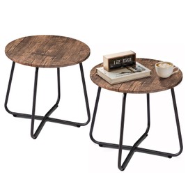 VECELO 2 Set Outdoor Side Table,17.7 inch Small Round Patio Table,Waterproof Wood Table with Weather Resistant Steel Adjustable for Living Room Bedroom Garden Yard Balcony Porch Poolside
