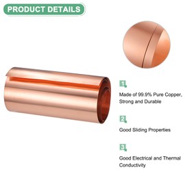 M METERXITY Copper Sheet Roll, 39"x 5.9"x 0.008"(LxWxT) Copper Foil Sheet Roll, Pure Copper Strip for House Repair/DIY Projects/Electrical/Crafts/Roofing Flashing Roll