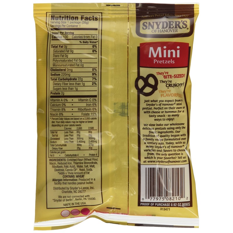 Snyder's Mini 100 Calorie Pretzel Packs: 60 Packs of 0.9