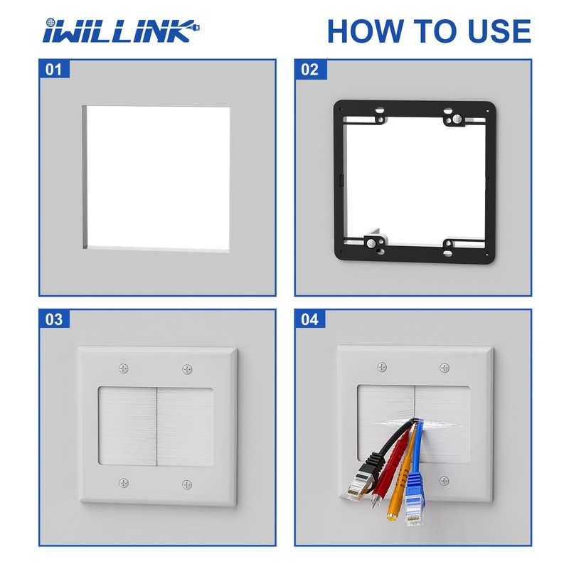 iwillink 2 Gang Brush Wall Plate with Mounting Bracket, Pass
