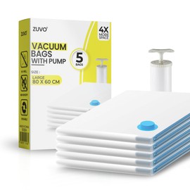 Zuvo Large Vacuum Storage Bags with Pump (Pack of 5) – Heavy-Duty Space Saver for Clothes, Bedding & Travel – Durable, Reusable & Airtight Compression Bags