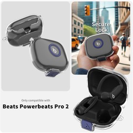 Clear Secure Lock Case Compatible with Beats Powerbeats Pro 2 Earbuds - TPU Protective Cover with Keychain