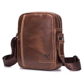 BULLCAPTAIN Men's Leather Bag Wrist Bag Shoulder Bags Messenger Shoulder Bag Business Briefcases Handbags Backpack Crossbody Sling Travel Bag, brown, messenger