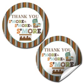 S’mores Birthday Party Thank You Sticker Labels, 40 2" Party Circle Stickers by AmandaCreation, Great for Party Favors, Envelope Seals & Goodie Bags