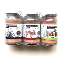 Paquete de 3 sal mexicana Kit de sal de gusano sal chapulin y sabor sorpresa 2.12 oz mezcal agave worm and saltamontes sal con sabor libre sal