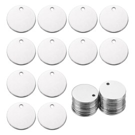 sourcing map 25Pcs Stainless Steel Blank Stamping Tag Engraved Stainless Steel Round Charm Pendant with Holes 15mm/0.59" Silver for Pendant Bracelet Necklace Jewelry Making Earring