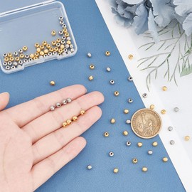 UNICRAFTALE Approx. 100 Pieces 2 Colours Round Textured Spacer Beads 304 Stainless Steel Beads Hypoallergenic Metal Strips Beads Spacers for DIY Bracelet Necklaces Jewellery Making