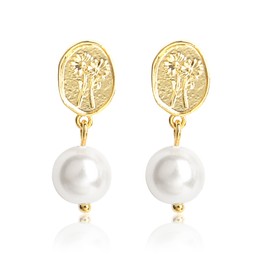 Birth Month Flower Earrings, 925 Silver Pin Gold Shell Pearl Drops Earrings, Birth Flower Dangle Earrings for Women, Floral Pendant Earrings