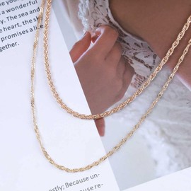 Cimenexe Bohemian Layered Twist Link Chain Necklace Gold Rope Chain Necklace Cuban Link Chain Necklace Double Chunky Link Chain Necklace Jewelry for Women and Girls Gifts