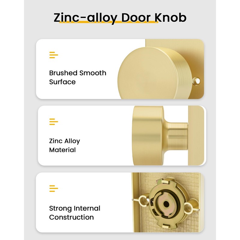 Goldenwarm Gold Dummy Door Knob, Zinc-Alloy Brushed Gold Heavy Duty