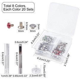 nbeads 200 Sets Rhinestone Rivets, 10 Colours Brass Crystal Rivets Rapid Rivets Buttons with Pieces Adjustment Tool Kit Colourful Rivets for Leather Crafts DIY Repairs Decoration