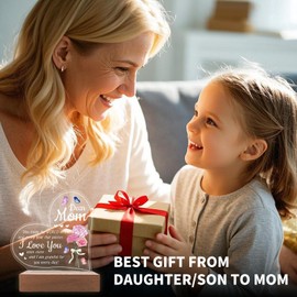 Engraved Night Light -3D Acrylic Flower Heart Night Lamp Mum Presents Birthday Mothers Day Idea Gift for Mum Her from Son and Daughter