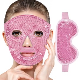Máscaras de Hielo para Ojos y Cara, Mascarilla de Facial, Reutilizable, Compresa Fria y Caliente, Reducir Bolsas Bajo los Ojos, Ojeras, Migraña, Alivio de Estrés, Cuidado de la Piel,2PCS Rosa