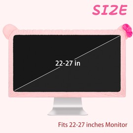 22"-27" Lovely Cute Computer Monitor Cover with Cat Ear Design, Kawaii Display Dust Cover with Furry Design, Elastic Dustproof, Suitable for PC, Tablet, TV, LCD (Pink)