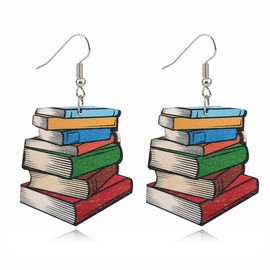 Creative Teacher Student Dangle Earrings Wooden Book Pencil Ruler Globe Scissors Dangle Earrings for Women Jewelry Gift (Book Earrings)