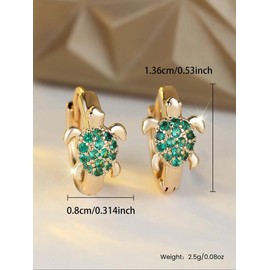 1 Pair of Classic Elegant Gold Turtle Women's Earrings Multi-coloured Sparkling Synthetic Zirconia Accents Ladies Girls' Beach Jewellery Beach Holiday Preferred Essential Gift, Jewelry:_Green_one size fits all