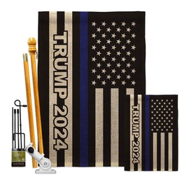 Trump 2024 Thin Blue Line Burlap Garden House Flags Kit Patriotic President Democrat Republican Tea Party United State American Election Small Gift Yard Banner Double-Sided Made In USA 28 X 40
