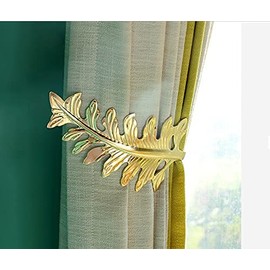 MoYouno 2Pcs Curtain Holdbacks, Large Vintage Leaf Design Curtain Tiebacks, Retro Decorative Curtain Holdback, Rustic Curtain Tiebacks Hooks, Gold