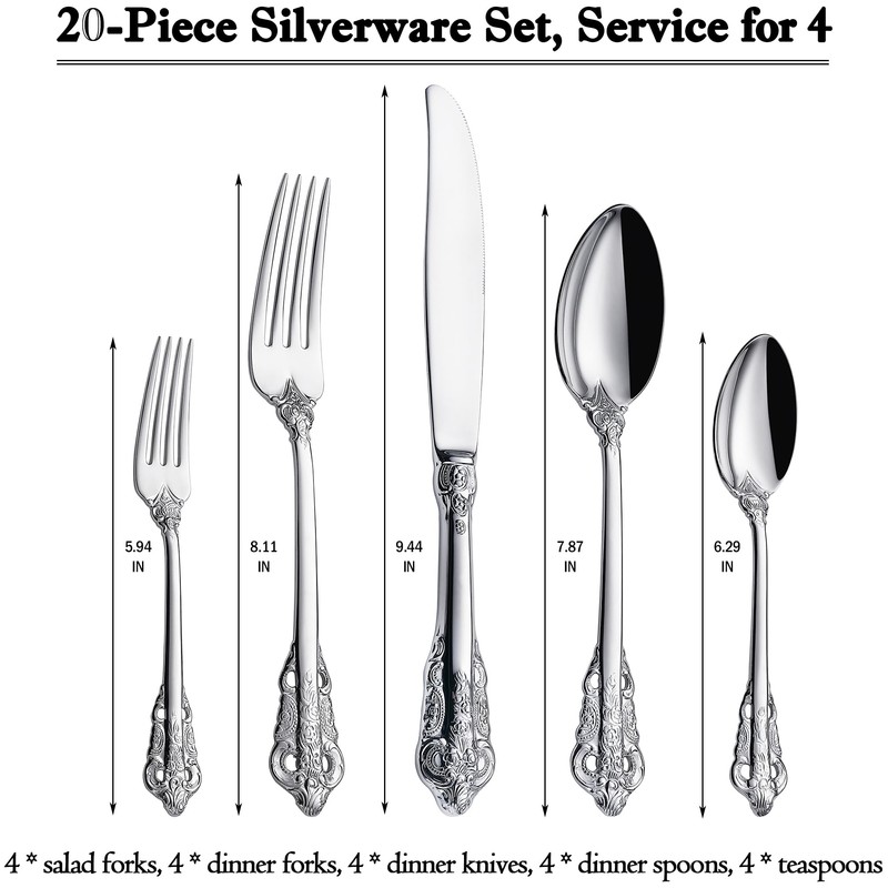 CADYSS Luxurious 20 Piece Silverware Set for 4 - Cutlery
