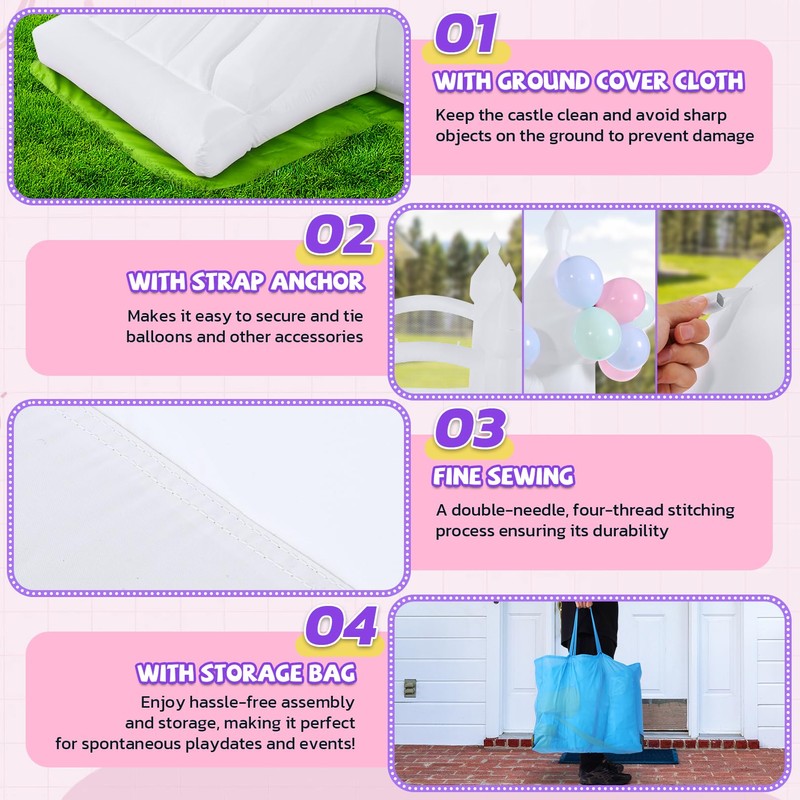 AKEYDIY White Inflatable Bounce House for Kids, Small Bouncer with