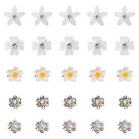 Pack of 25 White Small Flowers Hair Clips, Mini Flower Hair Clips, Mini Cute Rhinestone Metal Hair Pins for Women, Hair Accessories with Rhinestones, Girls and Women, Wedding, Hair Accessories