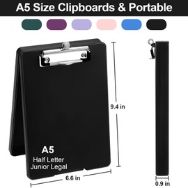 Meiikun Small Clipboard with Storage, A5 Clipboards with Pen Holder, Mini Plastic Clipboard with Low Profile Clip for Classroom, School, Office Supplies (Black)