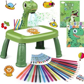 Dinosaur Drawing Projector, Arts and Crafts for Boys, Contains Drawing Board, Watercolor Pens, Pencils, Crayons, Scrapbook, Sticker Book, Unicorn Stickers, Stamps, Toys for Boys age 3+:_Dinosaur Kit