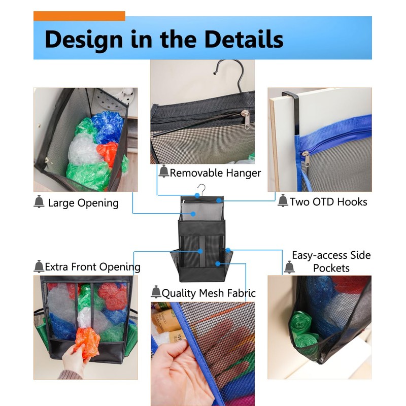 ALYER Hanging Plastic Grocery Bag Holder and Dispenser,Mesh Over the