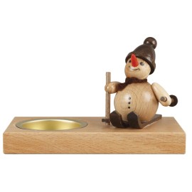 Holzwaren Egermann Skiing Snowman on Ski's Candle Holder