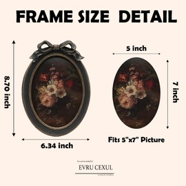 EvruCexul Vintage Picture Frame 5x7, Bow Antique 5 x7 Oval Frames with Glass Front, Fancy Ornate Small Gold Frame 5x7,Luxury Tabletop & Wall Hanging, Antique Wall Decor(Black and Gold)