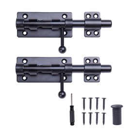 Barrel Bolt Latch, 6.3" Heavy Duty Gate Latch Slide Lock Solid 304 Stainless Steel Bolt Lock for Inside Door, Black Finished Shed Door Latch(2 Pack)