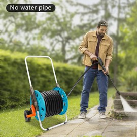 Hose Reel Cart with Wheels, Heavy Duty Metal Water Hose Holder, Hold Up to 100-262 Ft of 1/2" Hose for Outside Yard Lawn Garden Watering Car Washing (Blue)