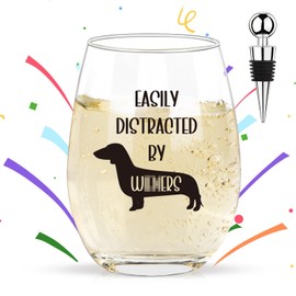 Dachshund Gifts For Women, 16oz Easily Distracted By Wieners Stemless Wine Glass, Weiner Dog Gifts For Women, Weiner Dog Mom Gifts, Gifts For Daschund, Wiener Sausage Dog, Daushaund, Dashound Lovers