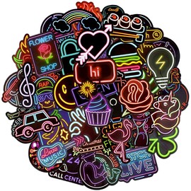 Waterproof Vinyl Stickers Pack for Laptop Water Bottle Back to School Party Supplies(50pcs Neon Style)