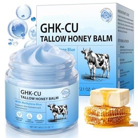 GHK-Cu Copper Peptides Beef Tallow Honey Balm, 60g | Blue Copper Peptides Cream with Whipped Grass Fed Beef Tallow, Manuka Honey, Vitamin E, Face & Body Deep Moisturizer