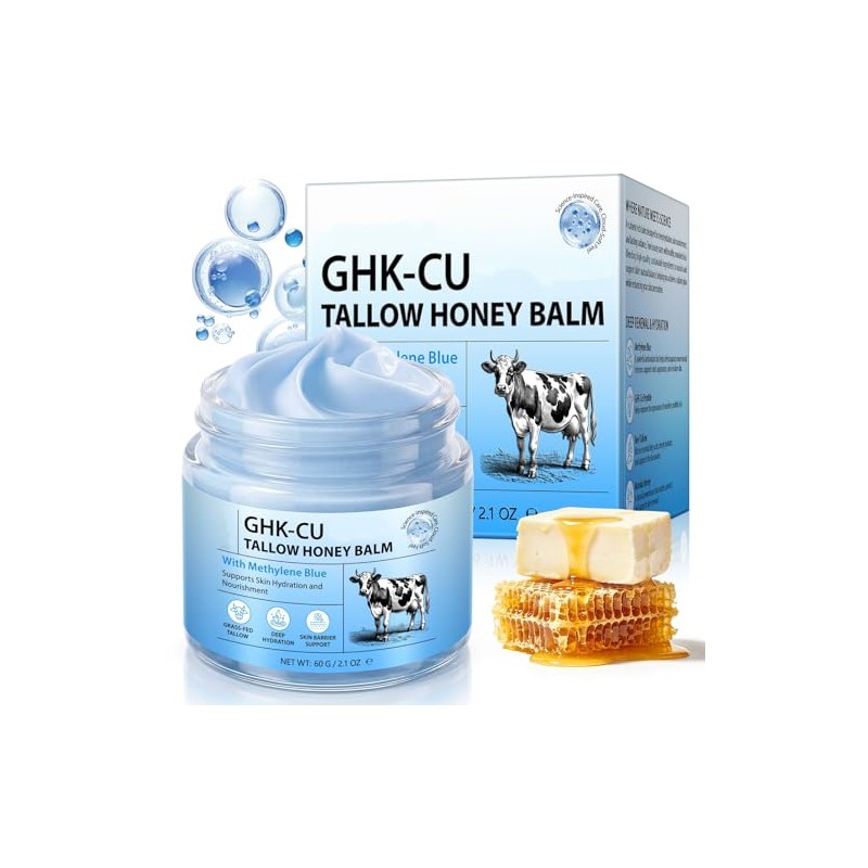 GHK-Cu Copper Peptides Beef Tallow Honey Balm, 60g | Blue