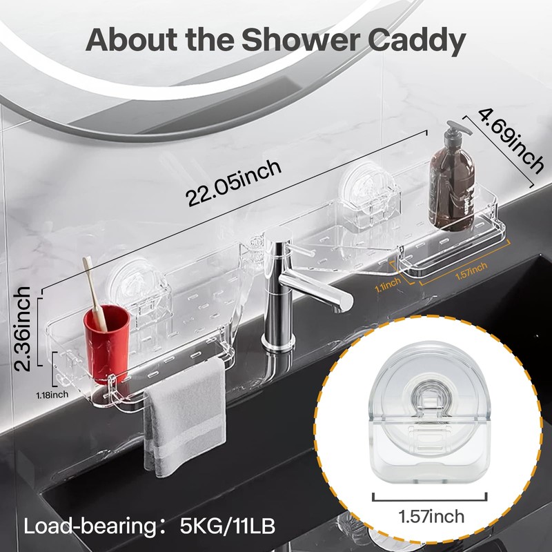 ZLAXACL Corner Shower Caddy, No-Drill Rotatable Bathroom Shelves, Strong Suction