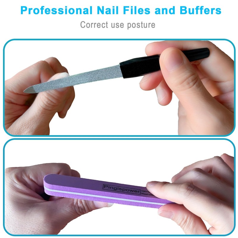 Pingispower 10PCS Metal Nail File and Buffer Block Kit, Professional