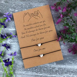 Me&Hz Pinky Promise Matching Cute Silver Heart Bracelets for Women Couples Adjustable Black String Braided Rope Friendship Bracelets for Best Friends BFF