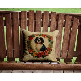 Caroline's Treasures DAC2338PW1414 Cavalier Spaniel Christmas Flowers Throw Pillow Machine Washable, Indoor Outdoor Decorative Pillow for Couch, Bed or Patio, 14Hx14W