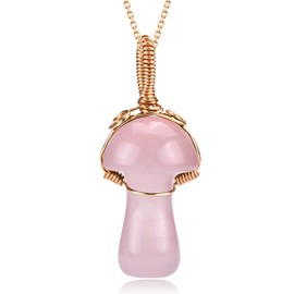ABONDEVER Mushroom Crystal Necklace for Women Wire Wrapped Crystal Mushroom Pendant Necklace Meditation Pink Crystals and Headling Stones Jewelry
