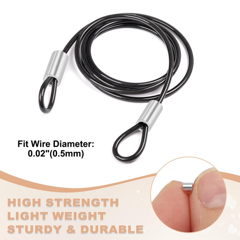 sourcing map 0.02"(0.5mm) Aluminum Crimping Loop Sleeve, Wire Rope Stop