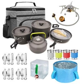 JIAOLUOLI Camping Cooking Set, Campfire Cooking Equipment, Camp Kitchen, Camping Cookware Set, Camping Pots and Pans Set, Camping Pans, Outdoor Camping Mess Kit, Camping Gear Must Haves 28 pcs