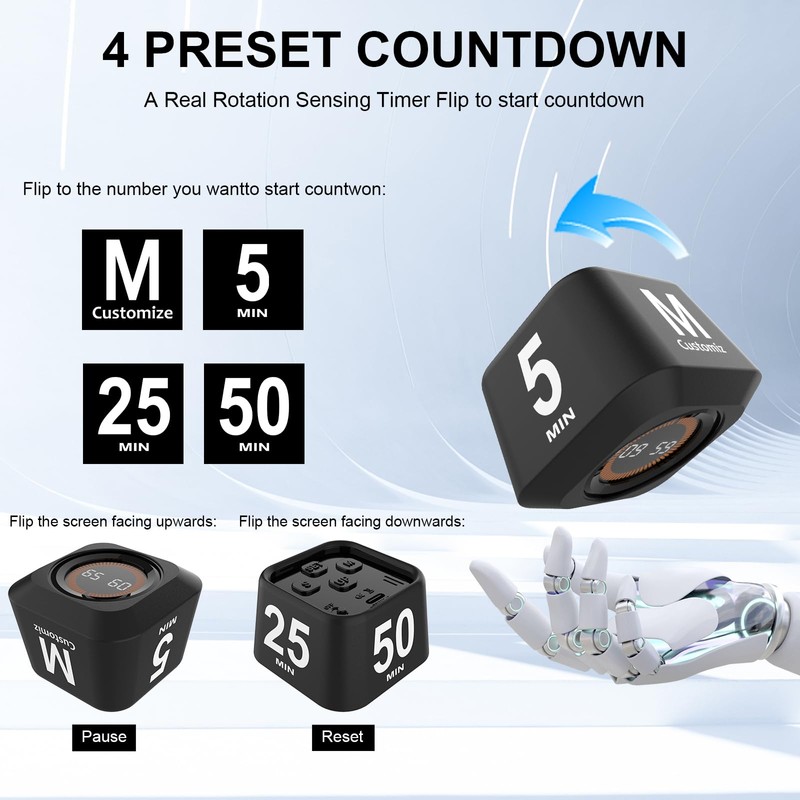 MOSTRUST Rotating Cube Pomodoro Timer 5, 25, 10, 50 Min