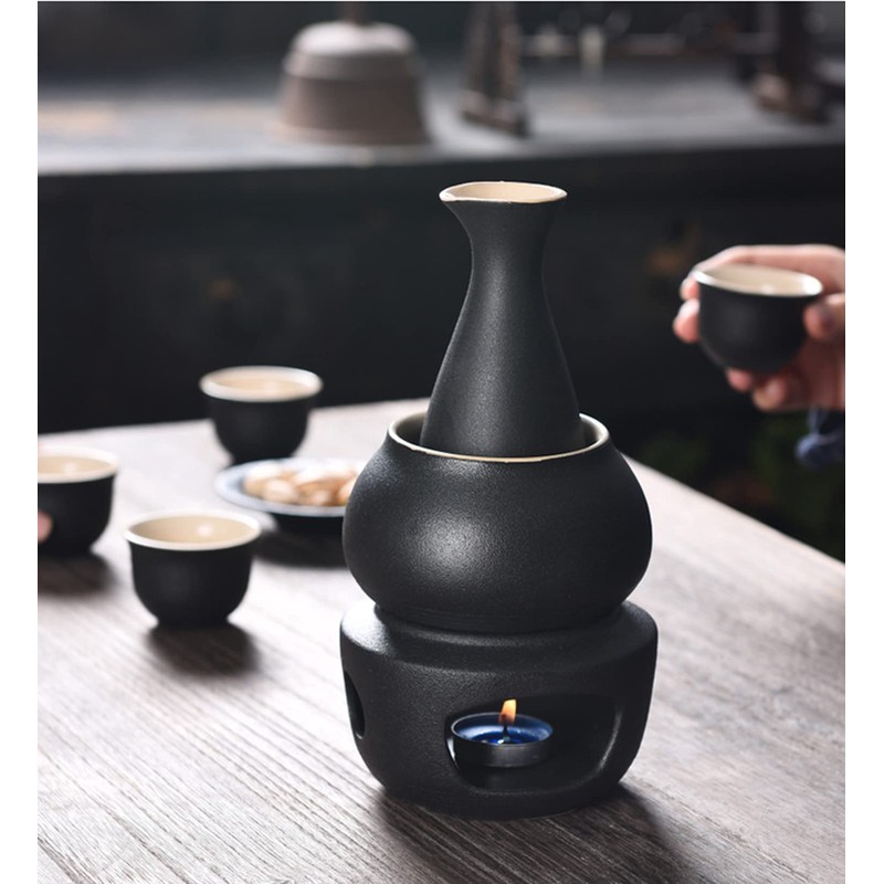 Tosnail 7 Pieces Ceramic Japanese Sake Set with Warmer, Hot