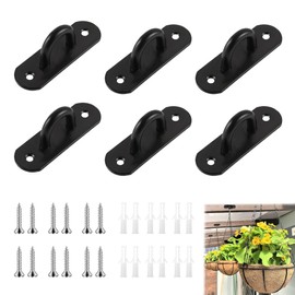 Caldamn 6PCS Pad Eye Plate Hook and Eye Hooks Black Metal Ceiling Hooks Stainless Steel U Shaped Bracket Hooks for Hanging, Wall Mount Marine with Screws