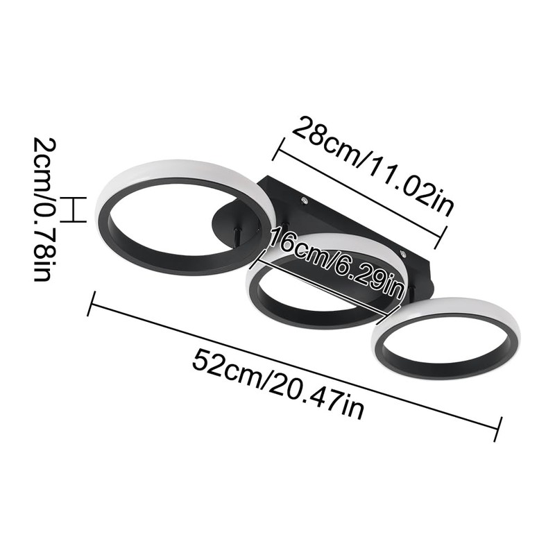 Kaniker Modern LED Ceiling Light, 3-Round Rings Flush Mount Ceiling