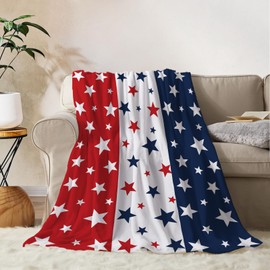 YeeJu Patriotic Throw Blanket for Kids Small 4th of July Memorial Day Fourth of July Blanket for Boys Girls Child Baby Couch Bed Red White Blue Blankets Stars American Veteran Day Blanket 40x50