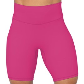 Sunzel - Pantalones cortos de motociclista de cintura alta sin costuras frontales para mujer, a prueba de sentadillas, yoga, entrenamiento, gimnasio, bicicleta, Rosa encendido, Small